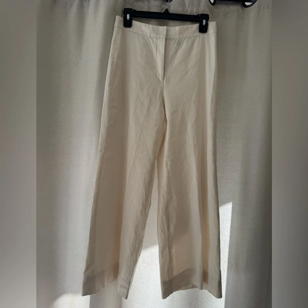 Theory Linen Blend Wide Leg Pants Cream High Rise Minimalist Size 4 - Picture 2 of 8